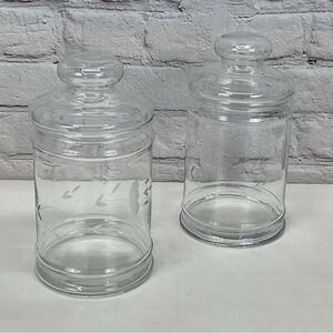 Vintage Princess House Heritage Etched Crystal Glass Jar Canister Set of 2 Gift